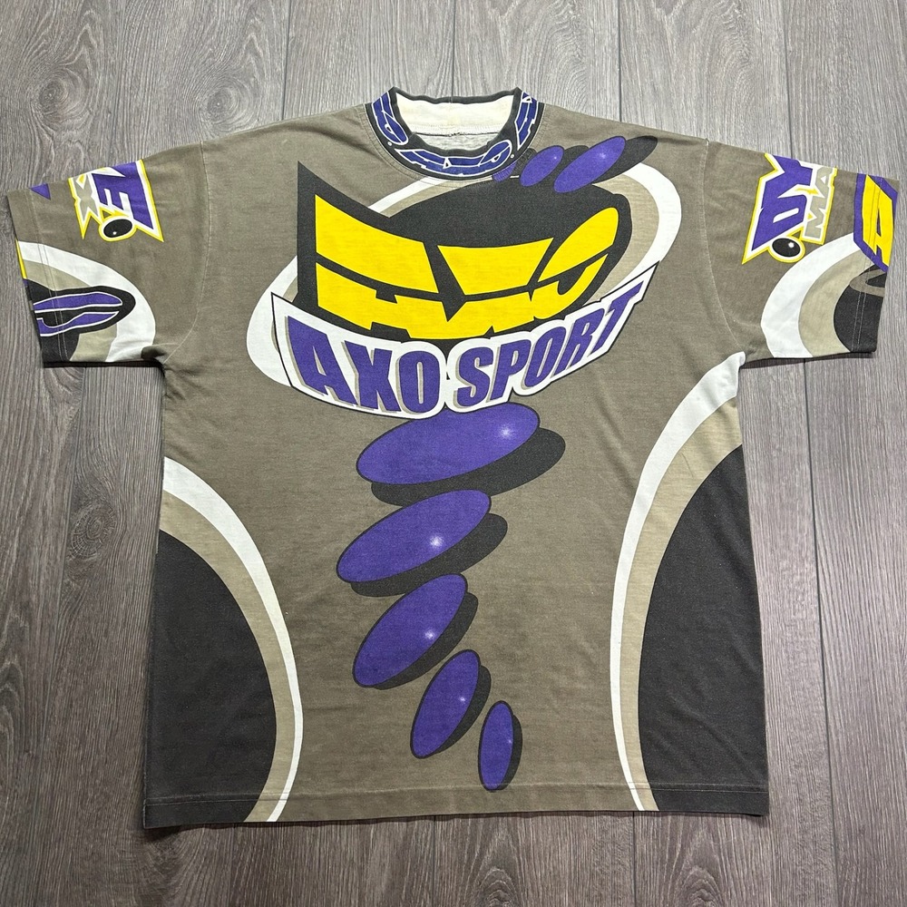Vintage AXO Sport Dye Max All Over Print T-Shirt Mens XL Motocross Racing 90s